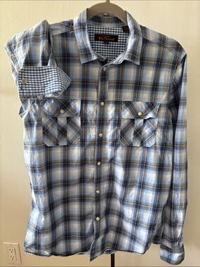 Ben Sherman Light Blue and White Plaid Button-Down Shirt